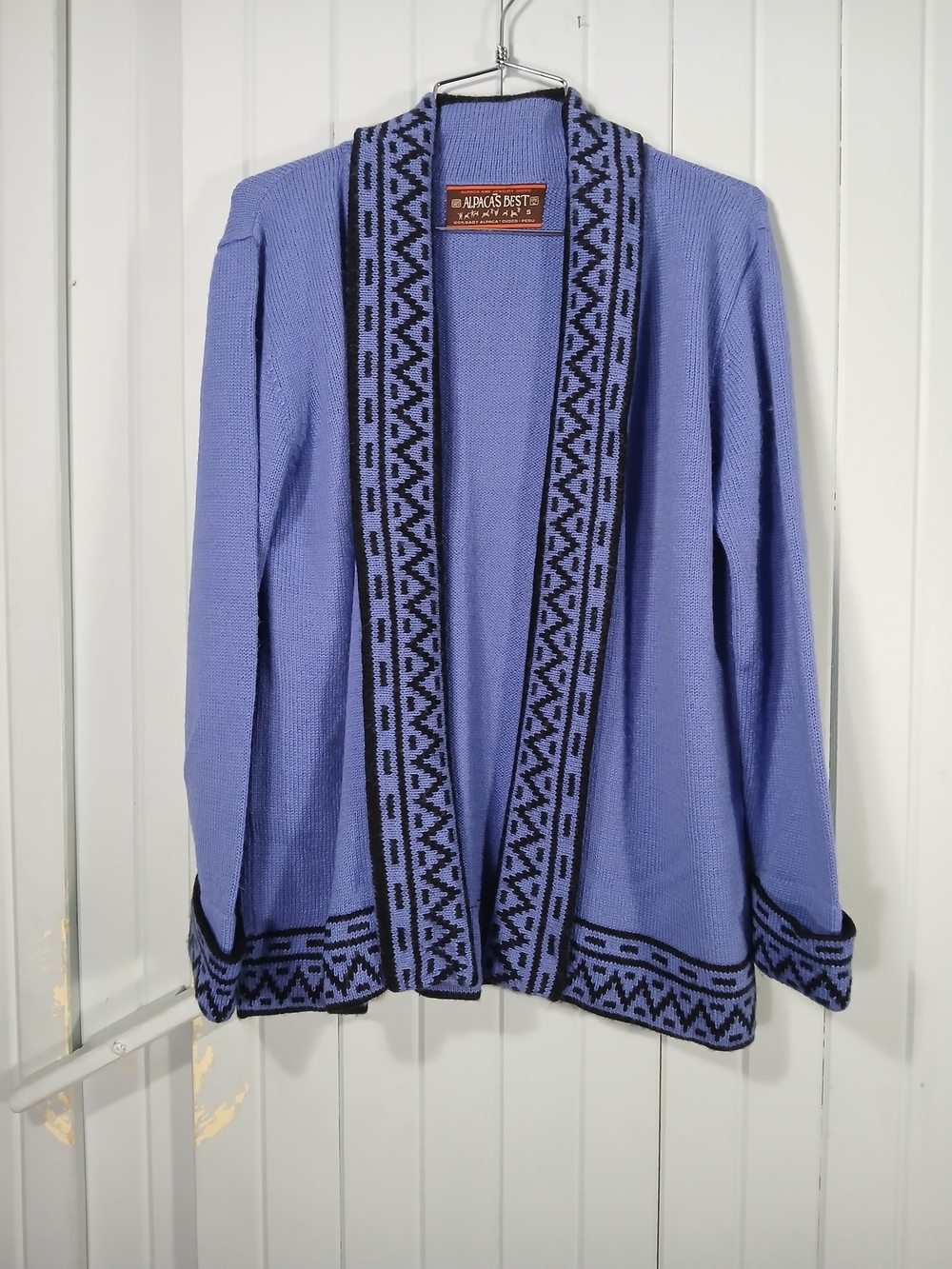 Alpaca Open Front Knit Cardigan with Black Trim